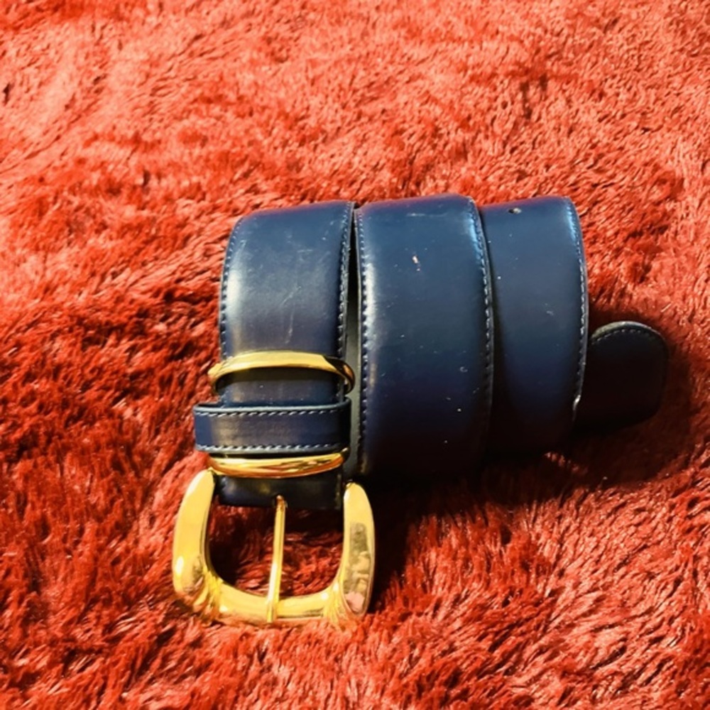 Jacqueline Ferrar  Blue Leather Belt wi/ Gold Hardware Made in Italy size M